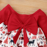 Baby Girl Christmas Elk Print 4PC Skirt Set