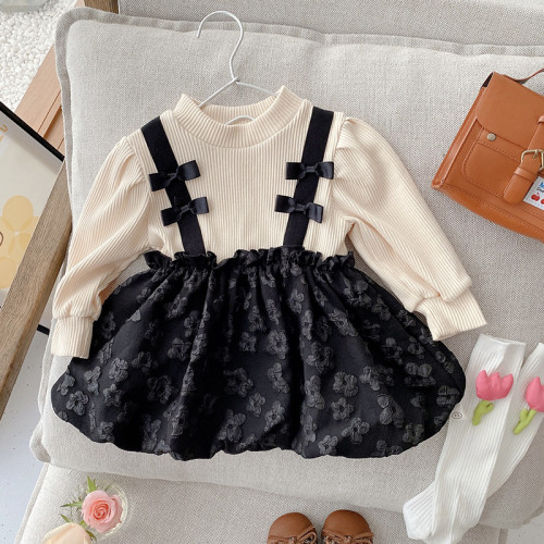 Girls Dress 0-5 Years Old Baby Autumn Clothes Children Knitting Fake Two-Piece Princess Dress Baby Autumn Clothes