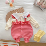 Baby Girlcute Jumpsuit 0-2 Years Old Autumn Baby Peter Pan Collar Princess Romper Fake Two-Piece Romper