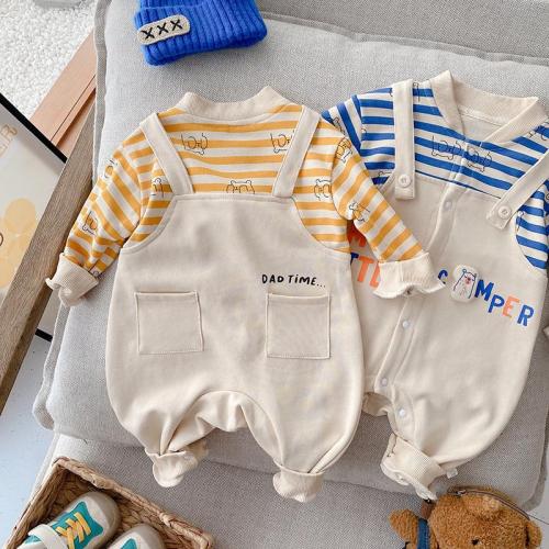 Baby Boy And Girl Fall Long Sleeve Striped Romper