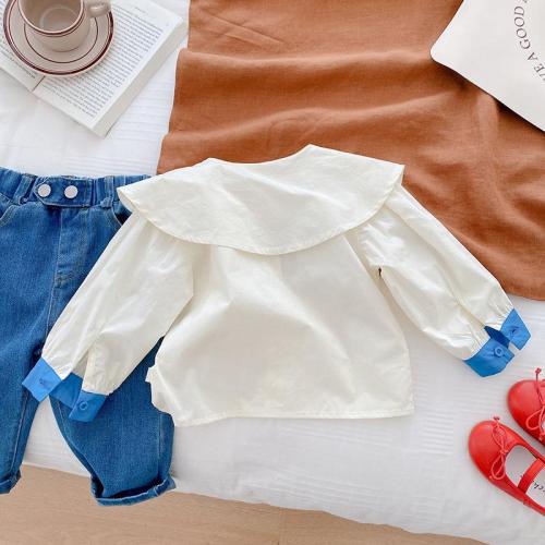 Girls Embroidered Shirts 1-7 Years Autumn Baby Trendy Shirts Kids Peter Pan Collar Tops