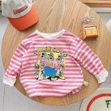 Kids Striped Long Sleeve T-Shirt 1-7 Years Old Autumn Baby Trendy Cartoon Basic Shirt Boys Letter Sweatshirt