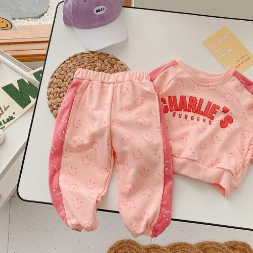 Girls Casual Set 1-7 Years Old Spring Autumn Baby Girl Letter Sweatshirt Sweatpants Two Piece Set
