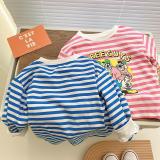 Kids Striped Long Sleeve T-Shirt 1-7 Years Old Autumn Baby Trendy Cartoon Basic Shirt Boys Letter Sweatshirt