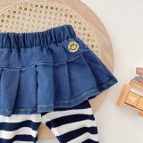 Korean Kids Girls Denim Culottes 0-6 Years Old Baby Girls Trendy Striped Pants Kids Basic Pants