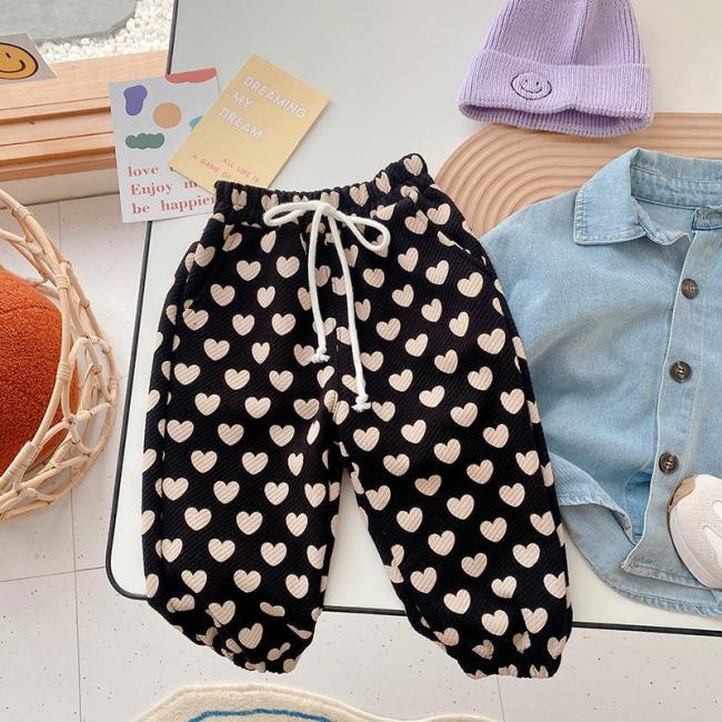 Girls Heart Print Sweatpants 0-6 Years Old Autumn Baby Girls Fashion Casual Pants Children'S Sweatpants