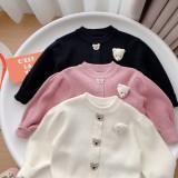 Girls Sweater 0-6 Years Old Autumn Boy Baby Bear Knitting Shirt Children'S Solid Color Cardigan Jacket