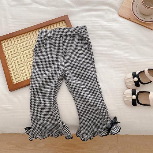 Girls Bell Bottom Pants Fall 0-5 Years Old Baby Plaid Lace Pants Kids Casual Pants