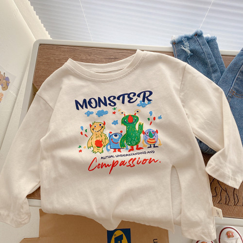 Girls Long Sleeve Basic Shirt 1-7 Years Old Baby Autumn Cartoon Print T-Shirt Long Slit Top