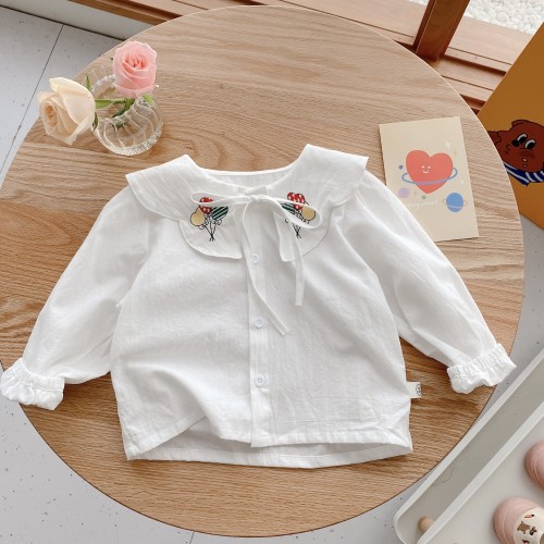 Girls Peter Pan Collar Shirts 0-5 Years Korean Kids Baby Girls Autumn Shirts Kids Trendy Tops