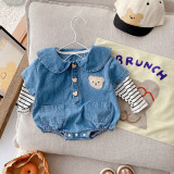 Baby Denim Romper 0-2 Years Fall Baby Boy And Girl Striped Patchwork Bodysuit Newborn Clothes