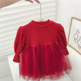 Girl Long Sleeve knitting Ribbed Mesh Skirt