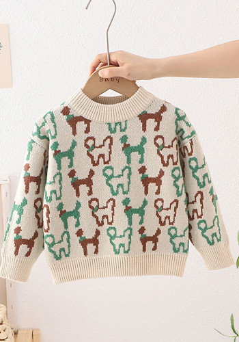 Boys Pullover Cartoon Puppy Sweater Round Neck Kids Sweater Autumn Winter