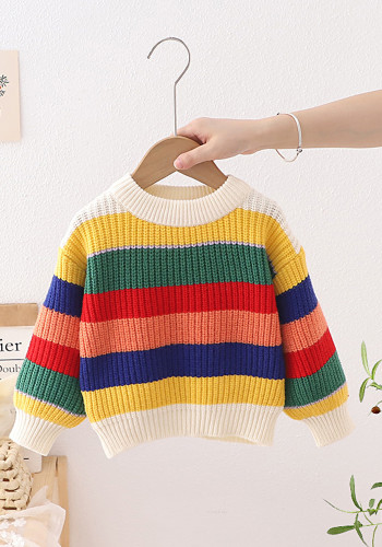Kids Children'S Sweater Autumn And Winter Girls Striped Pullover Knitted Top