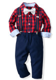 Boys baby plaid shirt overalls suit baby gentleman set