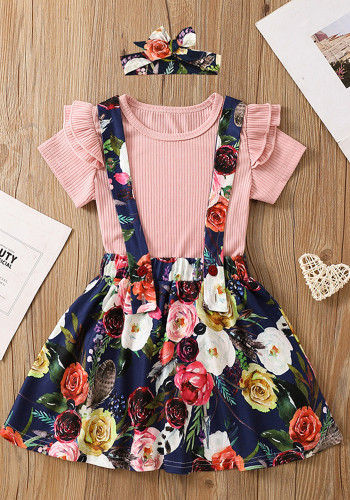 Cute 1st year old birthday Party Suit Spring Summer Children's Clothing Trendy Baby Girl Princess Floral Two Piece Dress set