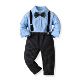 Boys solid color shirt striped trousers gentleman suit