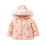 Winter Down Coat Sweet Full Print Maxi Hooded Children's Down Jacket