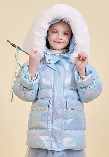 Winter Girls Down Coat Shiny Maxi Hooded Padded Jacket