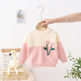 kids autumn and winter children's sweater girls color Contrast flower pullover Knitting Top
