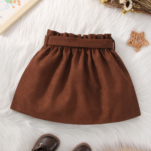 Brown Casual Tie Kids Solid Skirt