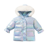 Winter Girls Down Coat Shiny Maxi Hooded Padded Jacket