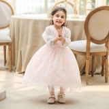 Long Sleeve Lace Embroidered Princess Dress Children Girls Dress Bow Lace Dress