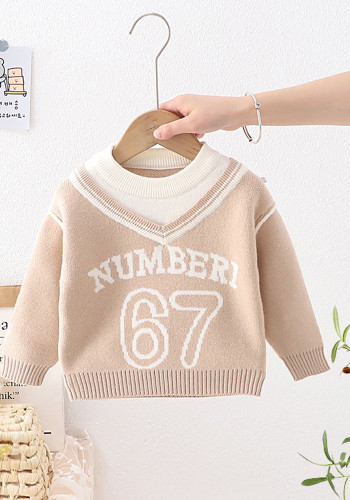 Children's Sweater Autumn Winter Boys Letter Numbers Pullover Sweater