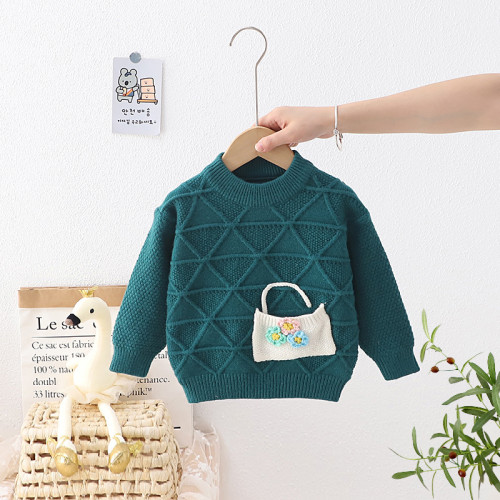 kids children's sweater autumn and winter girls diamond flower basket Pullover Knitting Top