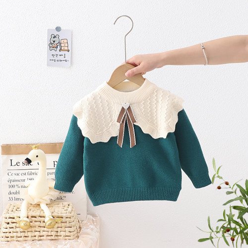 Children's Sweater Fall Winter Girls Turndown Collar Solid Pullover Knitting Top