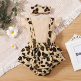 Infant Spring and Autumn Sleeveless Leopard Print Fake Two Piece One Piece Romper