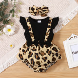 Infant Spring and Autumn Sleeveless Leopard Print Fake Two Piece One Piece Romper