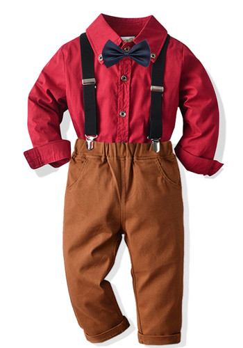 Children's clothing boys solid color long-sleeved shirt overalls suit small and medium children's baby 1st years old birthday party set
