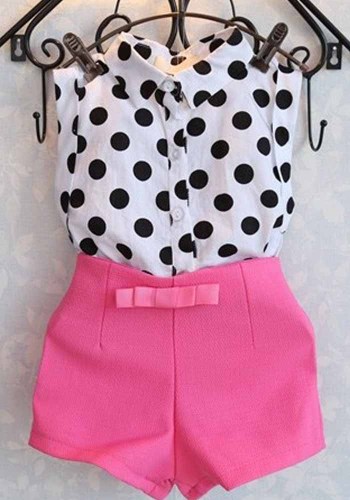 Summer Kids Girls' Suit Polka Dot Shirt And Shorts Two-Piece Suit