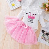 Baby Girl embroidered flamingo romper princess dress two-piece set