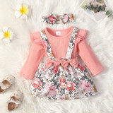 Toddler Girls Spring Summer Bodysuit Straps Floral Skirt Two Piece Set