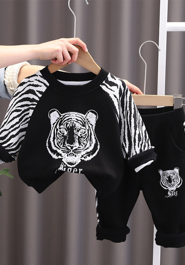 Boy Tiger Print Top and Pant Two-Piece Set