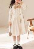 Girl Lace Bow Tie Long Sleeve Dress