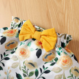 Girl Ruffles Top + Floral Print Skirt Three-Piece