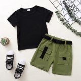 Boy Solid short-sleeved top + shorts two-piece set