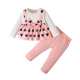 Girl Heart Print Print Long Sleeve Top + Solid Pant Two-Piece Set