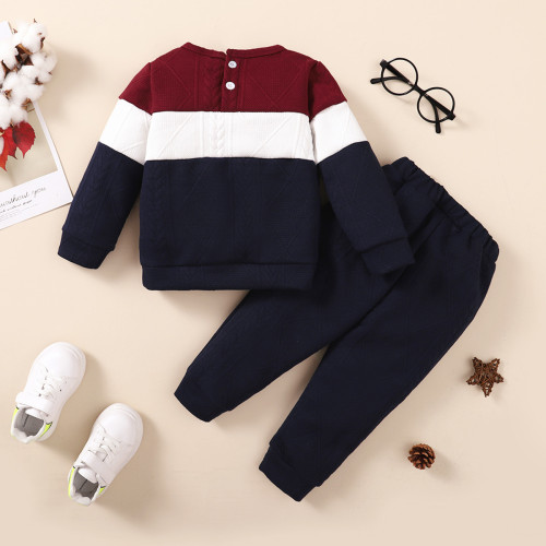 Boy Striped Solid Long Sleeve Top + Solid Pant Two-Piece Set