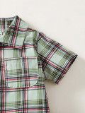 Boy Plaid Print Top + Solid Shorts Two-Piece Set