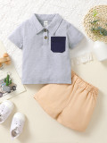 Boy Solid Short Sleeve Top + Solid Shorts Two-Piece Set