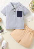Boy Solid Short Sleeve Top + Solid Shorts Two-Piece Set