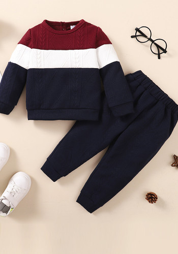 Boy Striped Solid Long Sleeve Top + Solid Pant Two-Piece Set