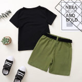 Boy Solid short-sleeved top + shorts two-piece set