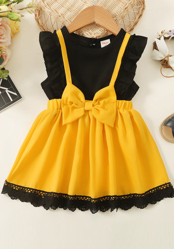 Girl Sleeveless Contrasting Color Cute Dress
