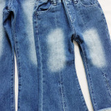 Parent-child Wear Girl Spring Summer Slit Bell Bottom Denim Cropped Pants