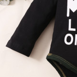 Boy Letter Print Long Sleeve Top+ Camouflage Pant Three-Piece